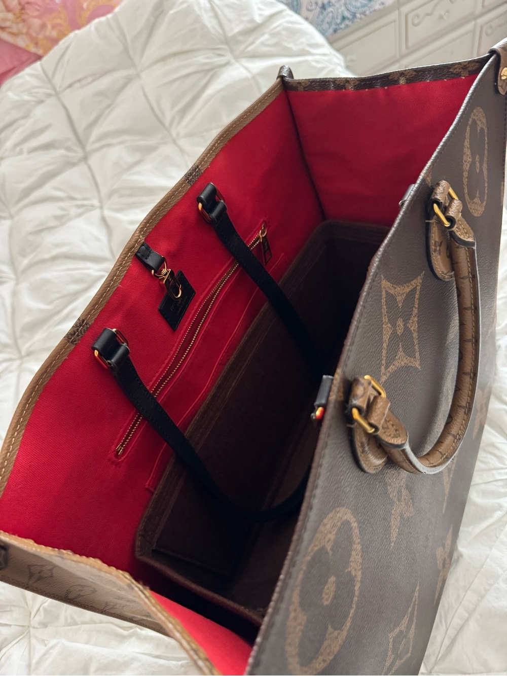 Louis Vuitton OTG Brown Monogram Canvas Tote with Red Trim - Picture 13 of 16